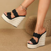 Weave Solid Platform Wedges Peep Toe Shoes